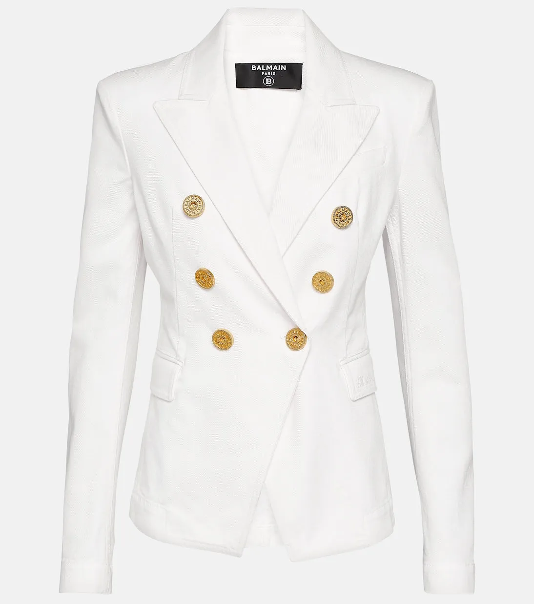 Balmain Double Breasted Denim Jacket, White