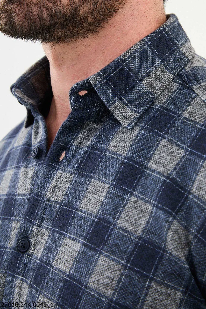 Blue-Gray Plaid Shirt.