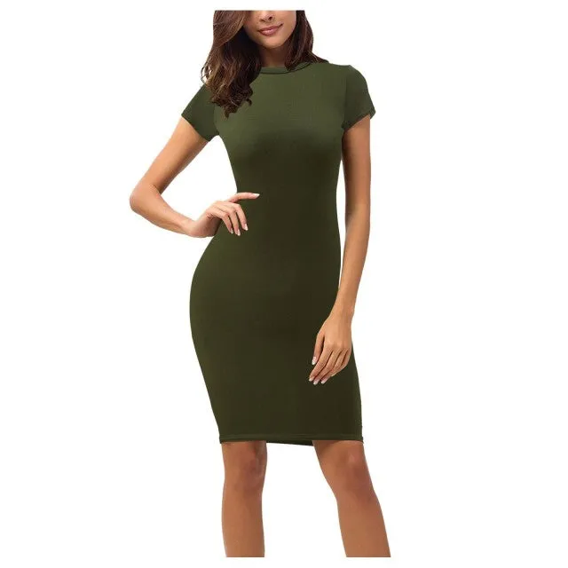 Bodycon Dress Short Sleeve Round Neck Knee-Length