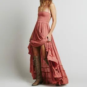 Bohemian Halter Backless Pleated Beach Dress