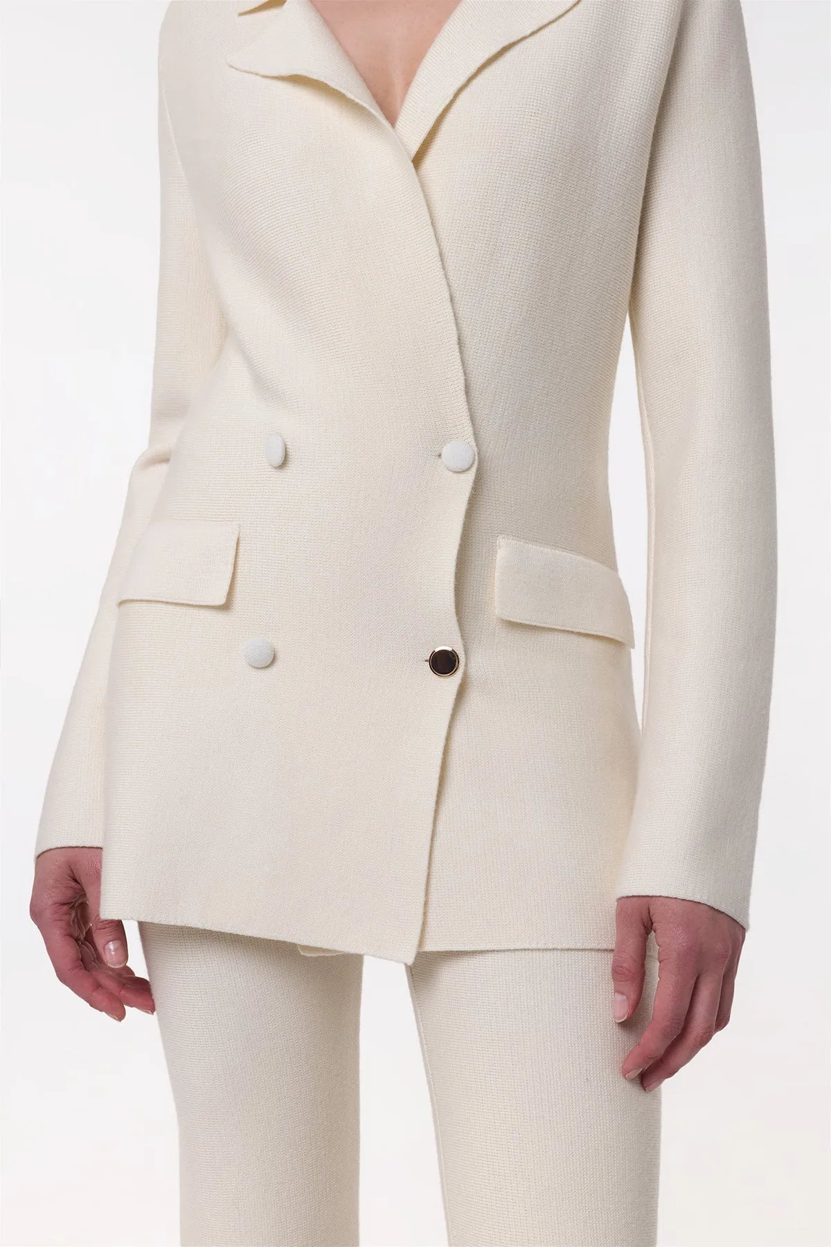 Bowen Knit Jacket in Ivory Merino Wool Cashmere