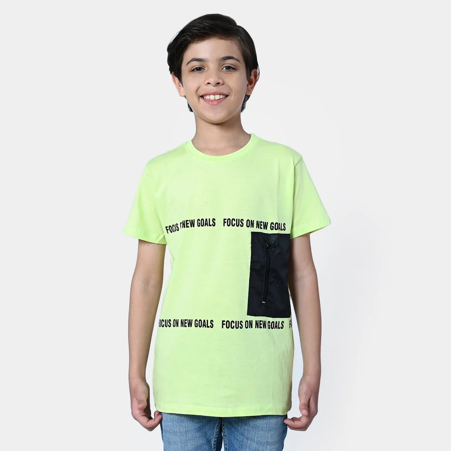 Boys Cotton T-Shirt New Goals |Sharp Green