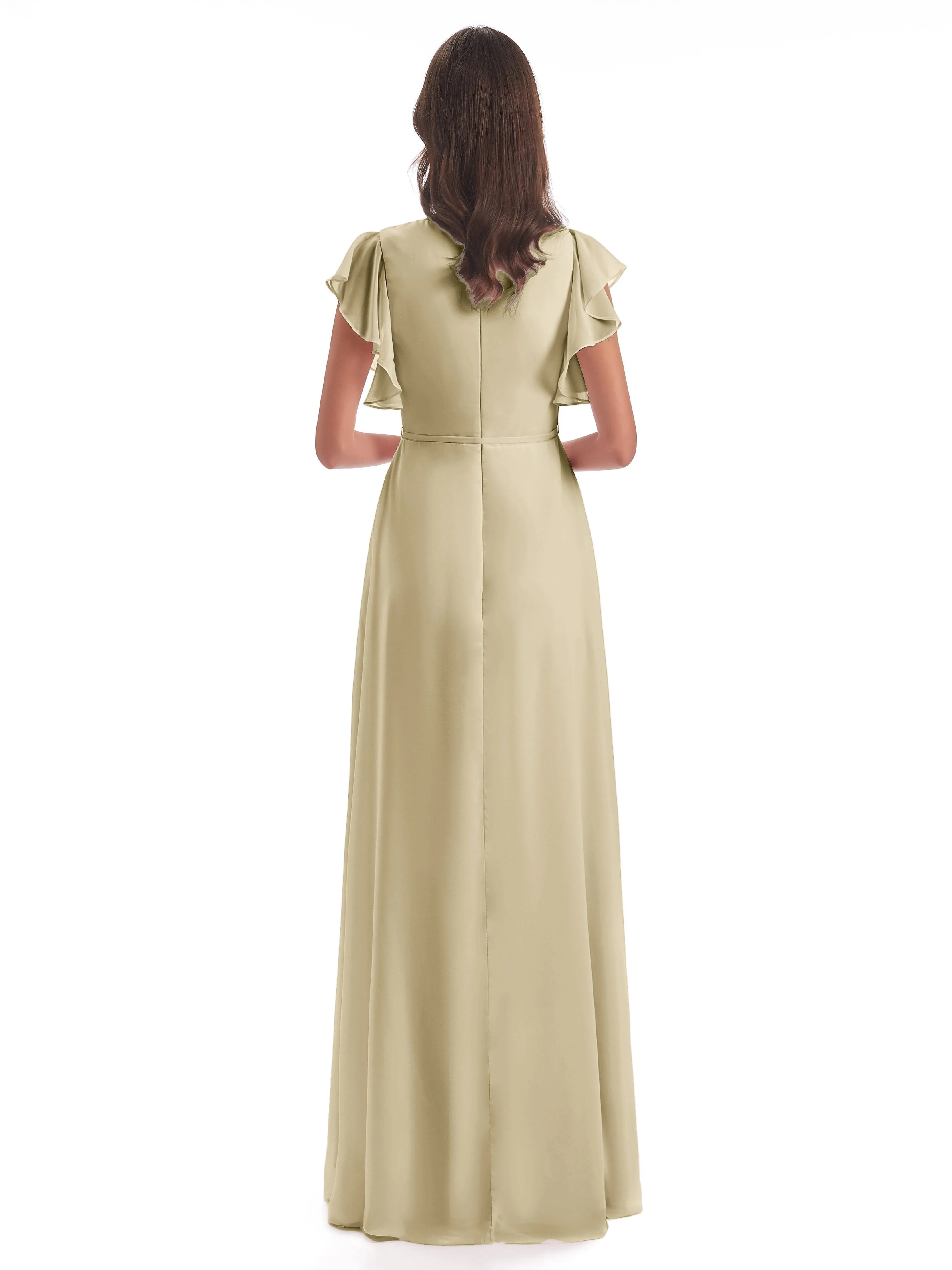 Bridesmaid Dress Champagne Hope Charming V Neck Long Chiffon Bridesmaid Dresses