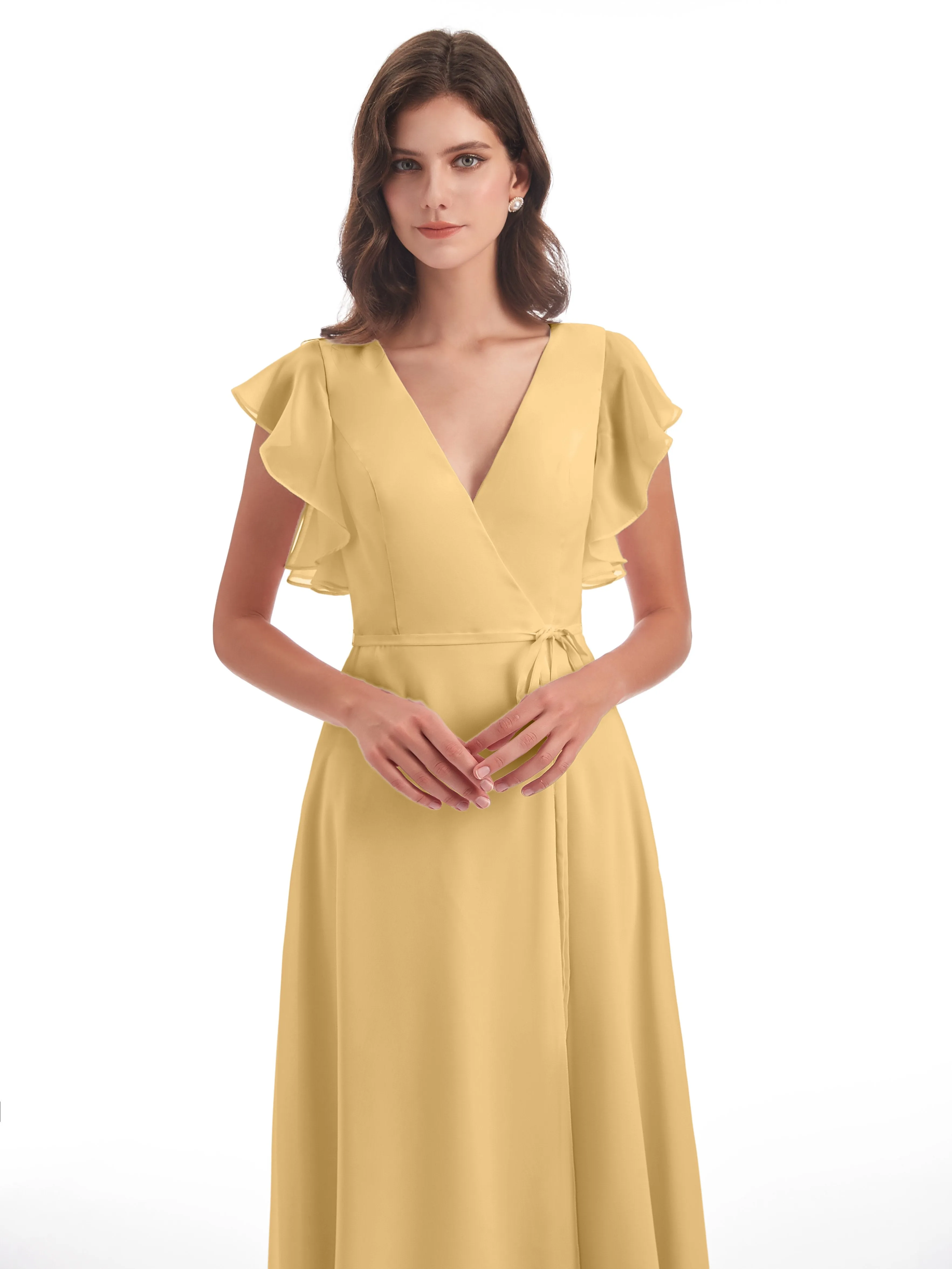 Bridesmaid Dresses Gold Hope Charming V Neck Long Chiffon Bridesmaid Dresses