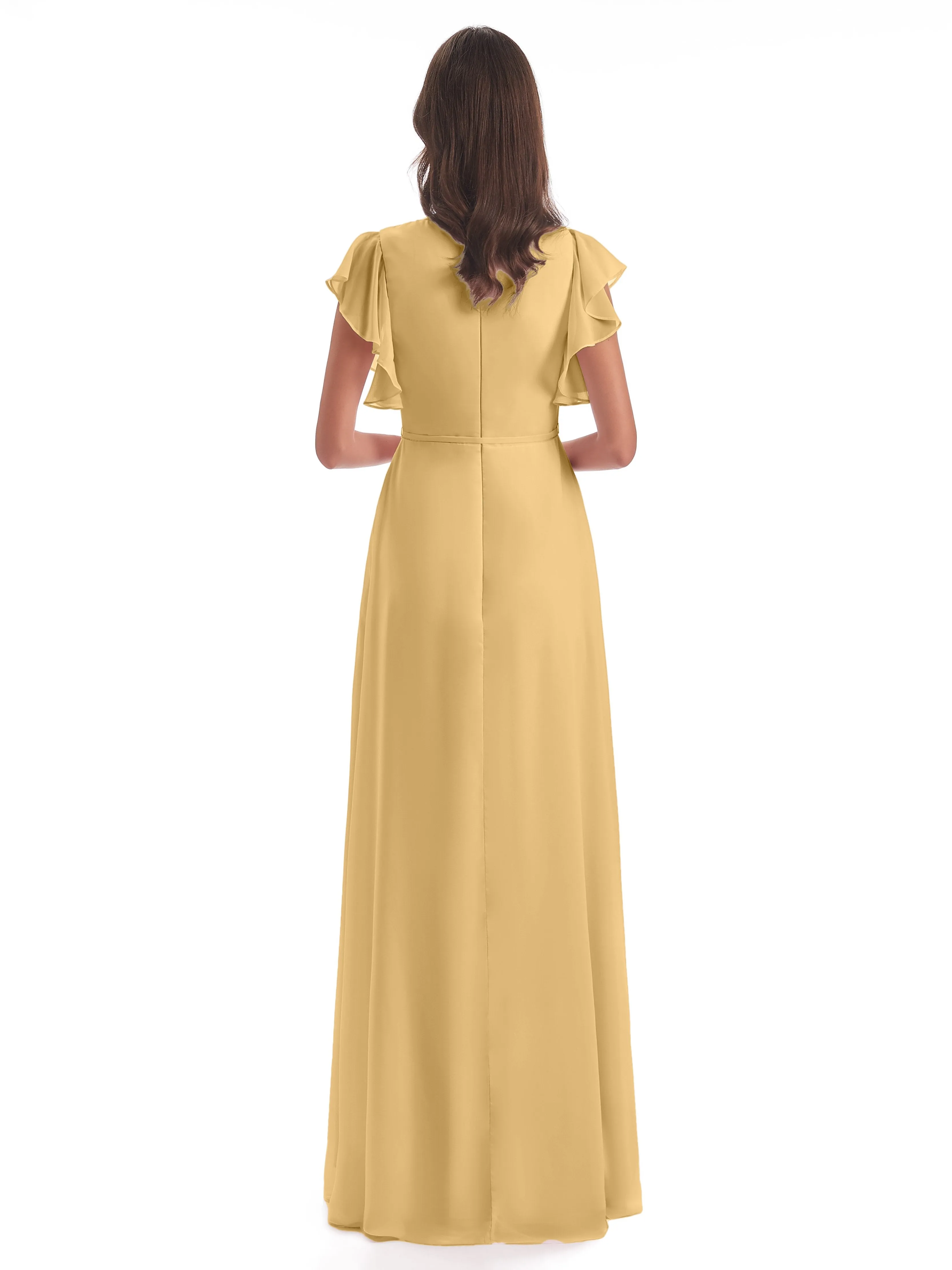 Bridesmaid Dresses Gold Hope Charming V Neck Long Chiffon Bridesmaid Dresses