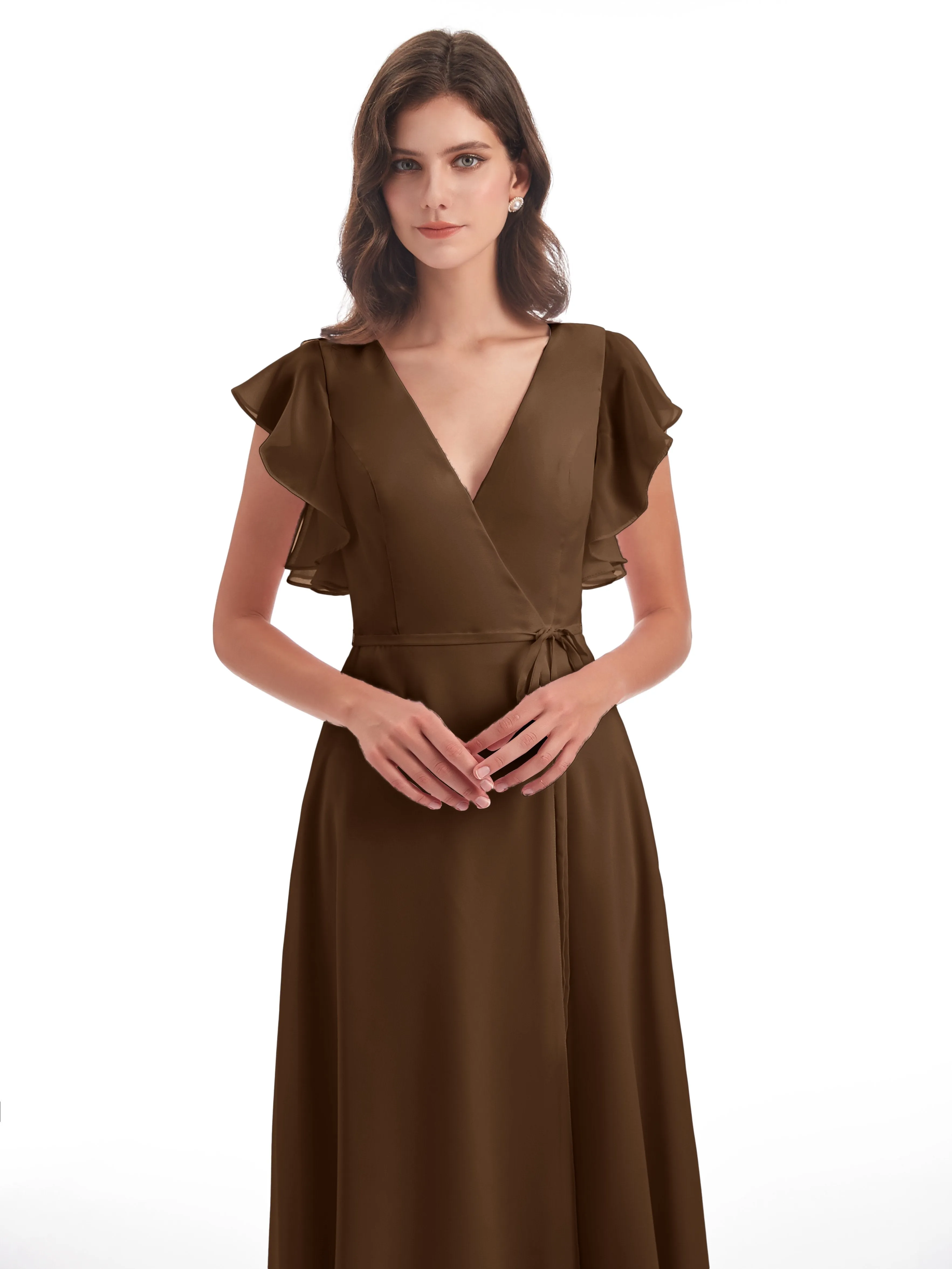 Brown Bridesmaids Dress Hope Charming V Neck Long Chiffon Bridesmaid Dresses