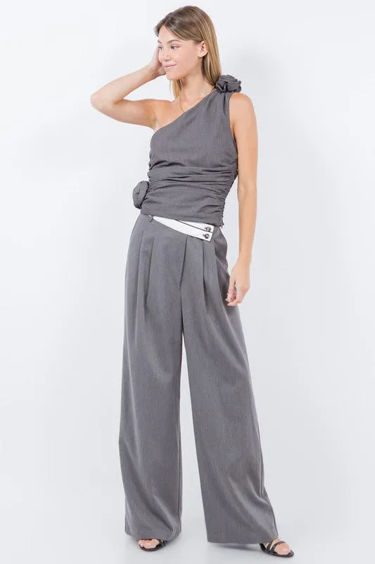 Charcoal Loose Fit Pants With Button Detail