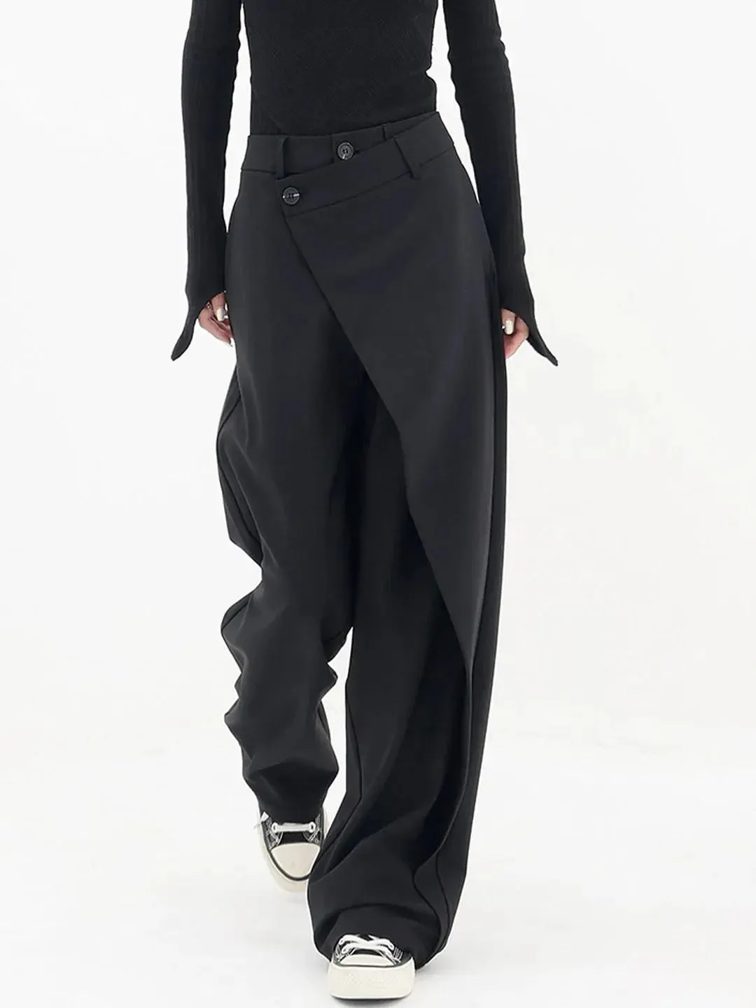 Chic Asymmetrical High-Waisted Baggy Trousers for Stylish Comfort