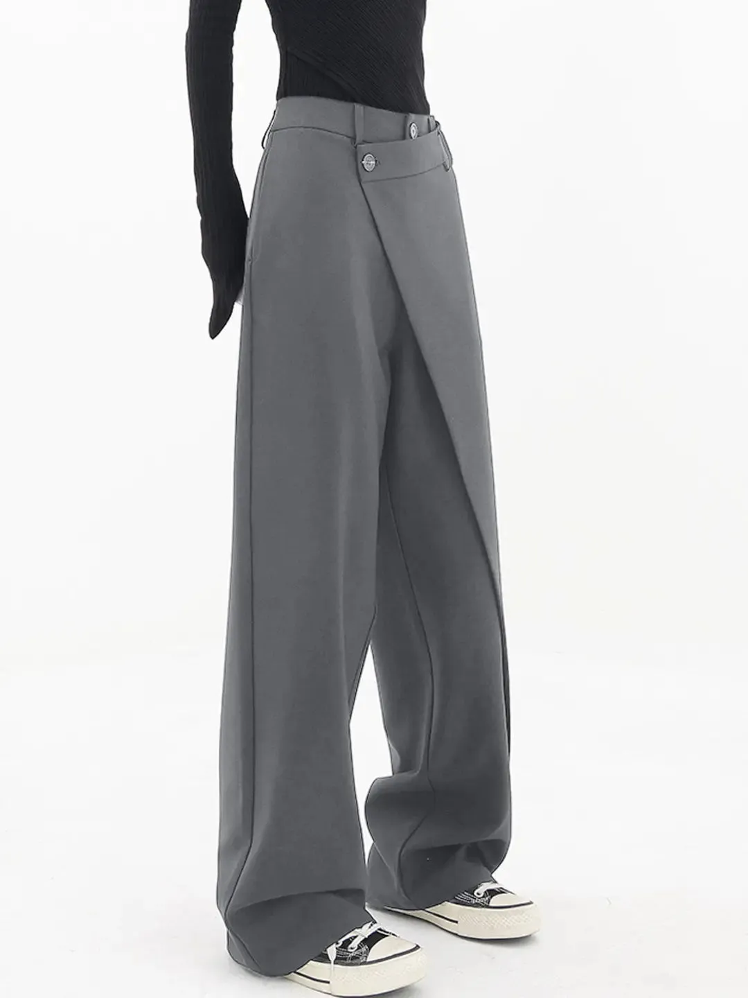 Chic Asymmetrical High-Waisted Baggy Trousers for Stylish Comfort