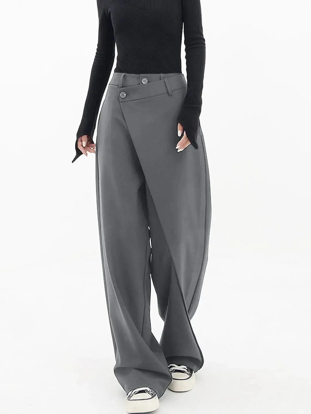 Chic Asymmetrical High-Waisted Baggy Trousers for Stylish Comfort