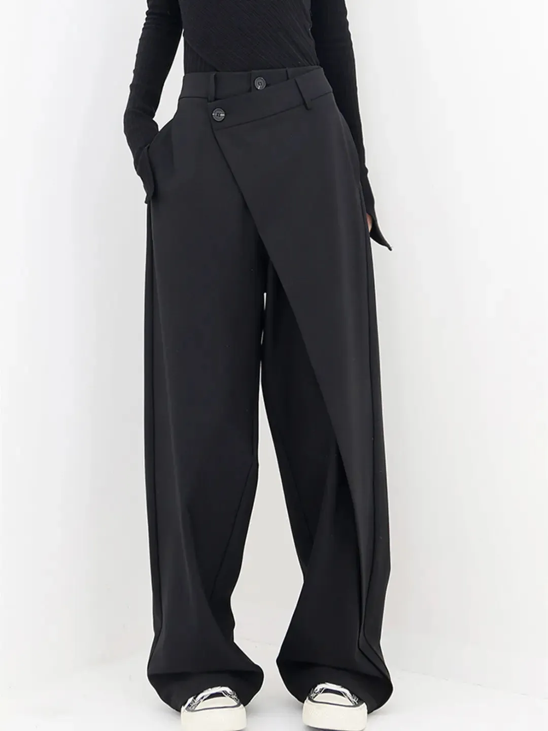 Chic Asymmetrical High-Waisted Baggy Trousers for Stylish Comfort