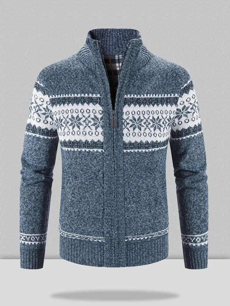 Christmas snowflake piece standing collar warm cardigan knitted jacket