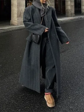 Collar striped long jacket coat fashionable jacket