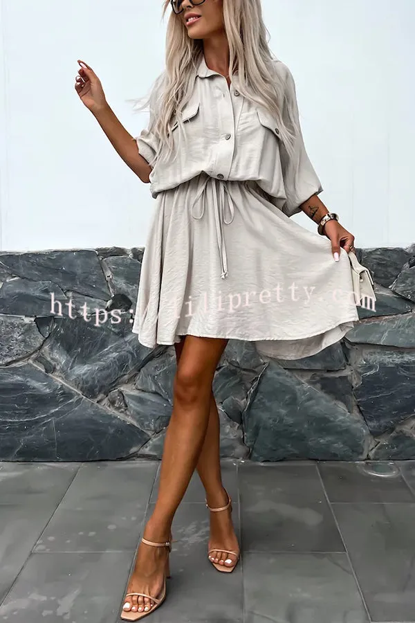 Comfortable and Elegant Elastic Waist Drawstring Pocket Mini Dress