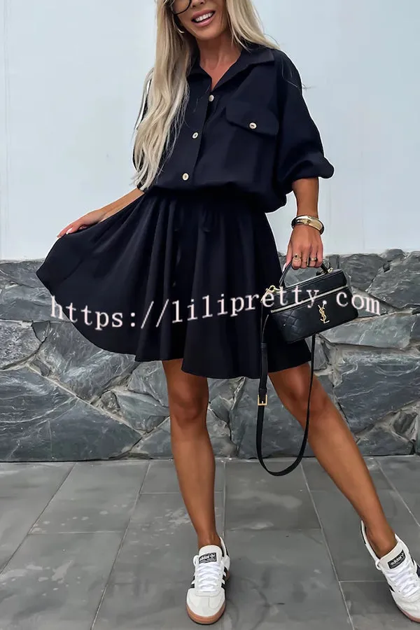 Comfortable and Elegant Elastic Waist Drawstring Pocket Mini Dress