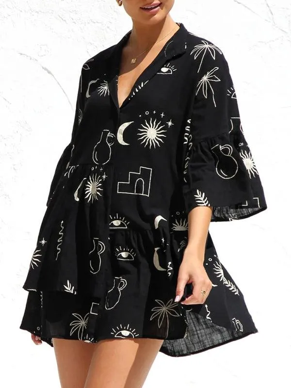 Comfortable Trumpet Sleeve Ethnic Dress