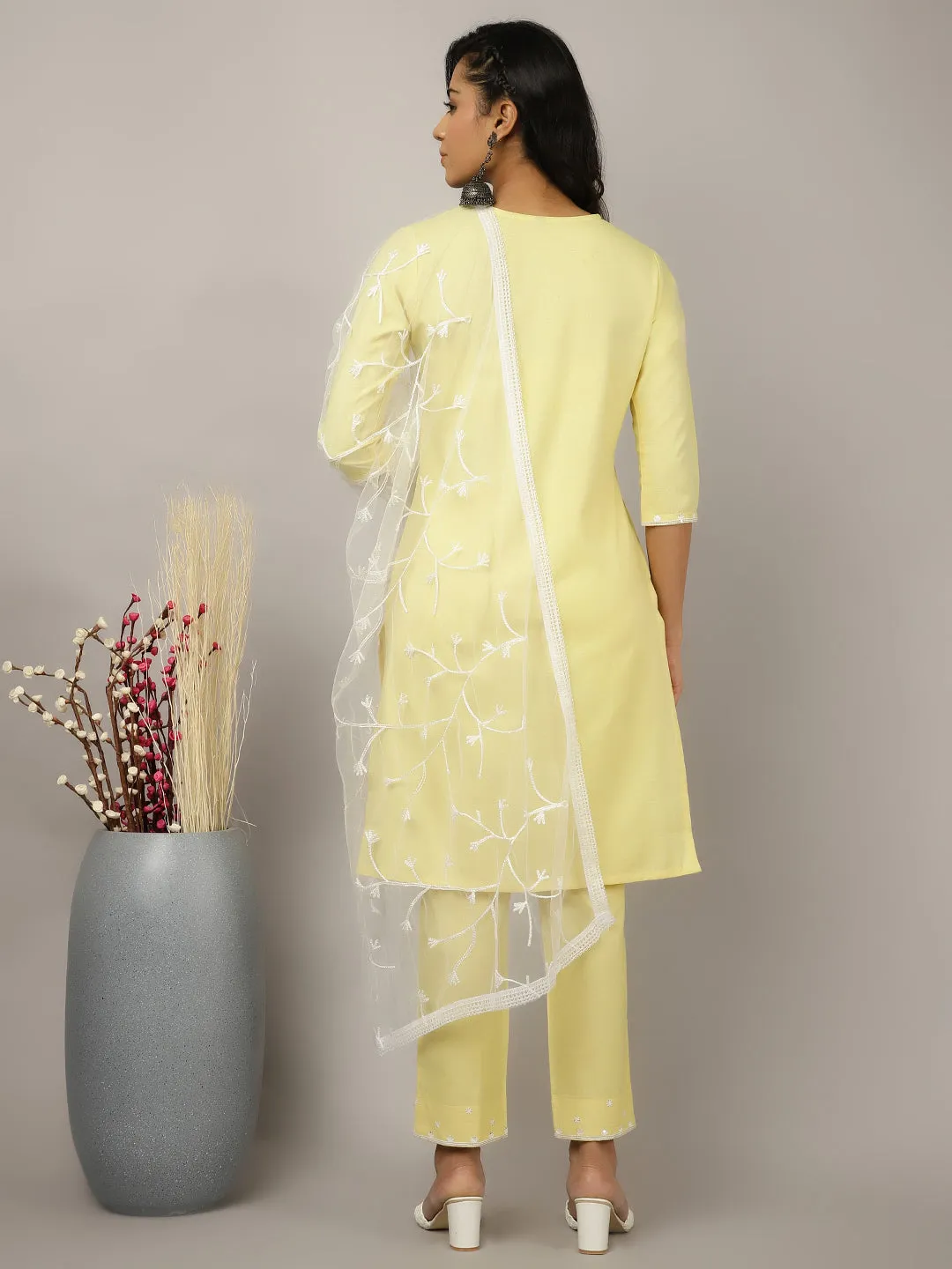 Cotton Thread And Sequin Embroidered Suit Set