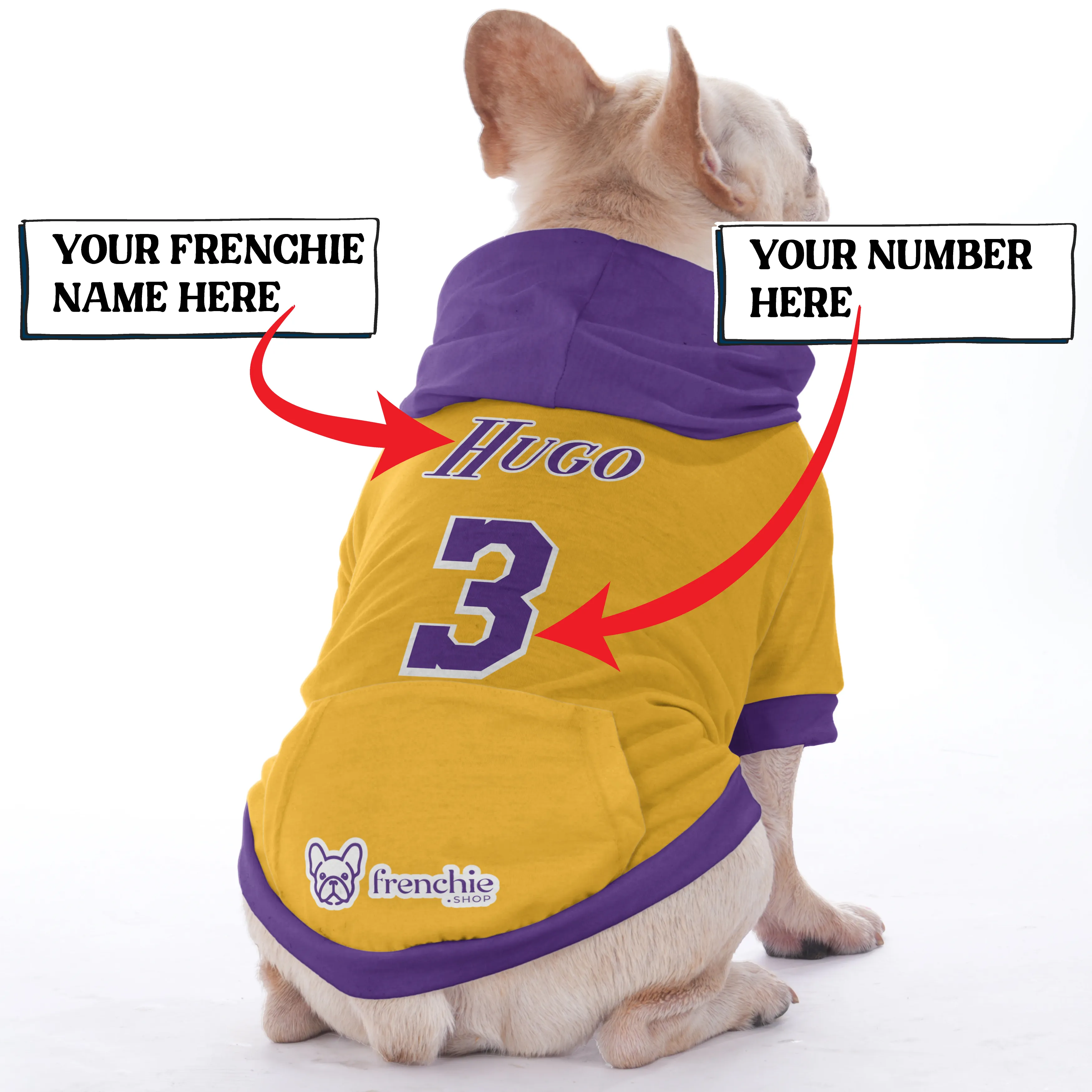 Customizable French Bulldog Hoodies with Your Pet’s Name & Number | Frenchie Shop Original