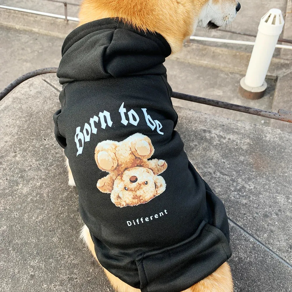 Cute Bear Dog Hoodies Born to Be Different Warm Winter Spring Small Medium Puppy York Pug French Bulldog Fleece Lining Pet Clothes