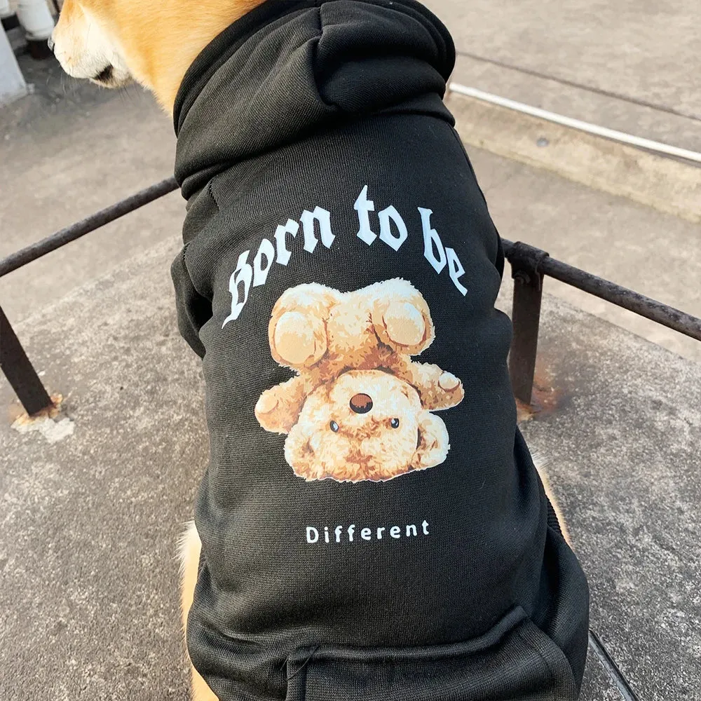 Cute Bear Dog Hoodies Born to Be Different Warm Winter Spring Small Medium Puppy York Pug French Bulldog Fleece Lining Pet Clothes