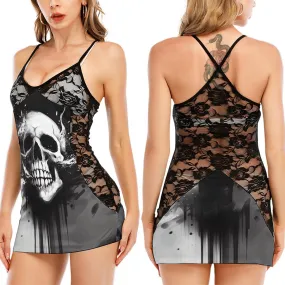 Dark Gothic Skull Black Lace Sleepwears Babydol Dresses