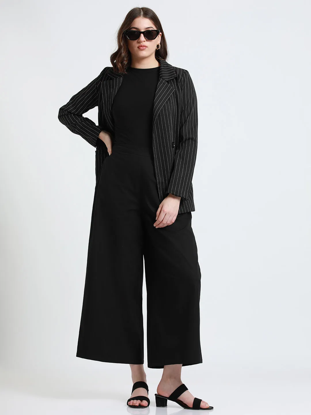 DL Woman Black Cotton Regular Fit Trousers