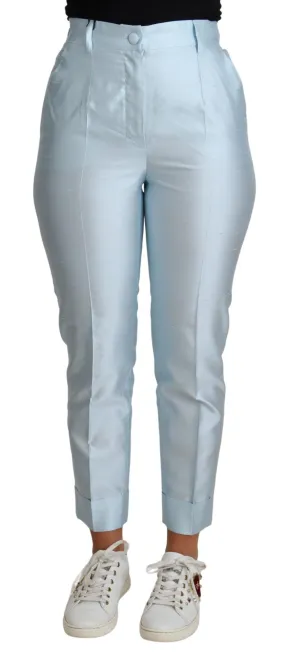 Dolce & Gabbana Light Blue Silk Cropped Tapered Trouser Pants