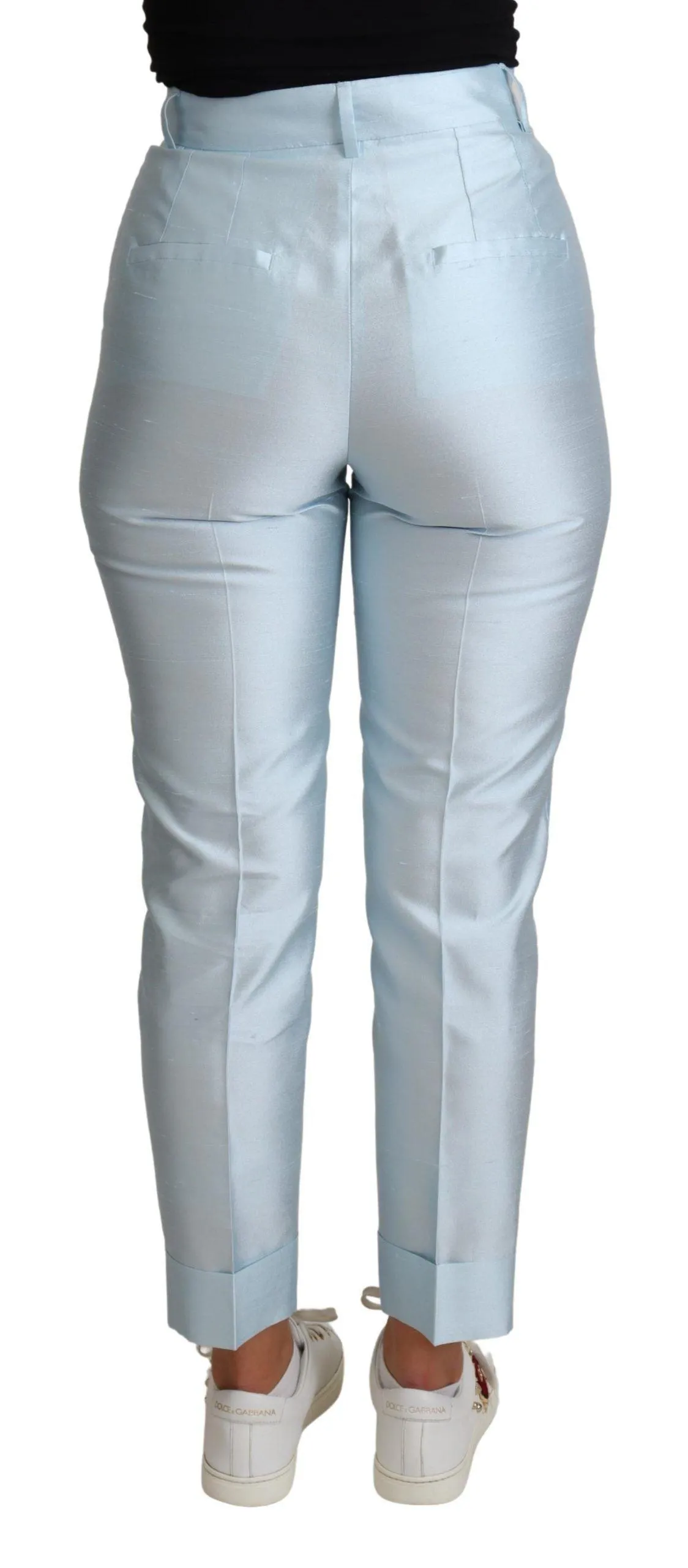 Dolce & Gabbana Light Blue Silk Cropped Tapered Trouser Pants