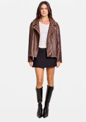 FADED BIKER JACKET BROWN