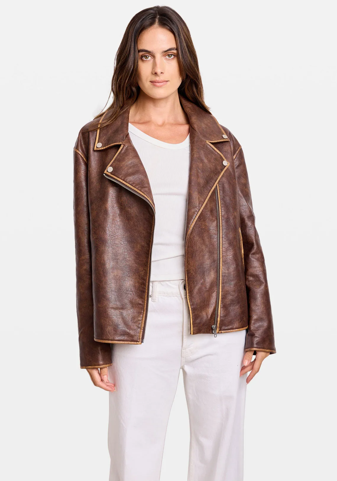 FADED BIKER JACKET BROWN