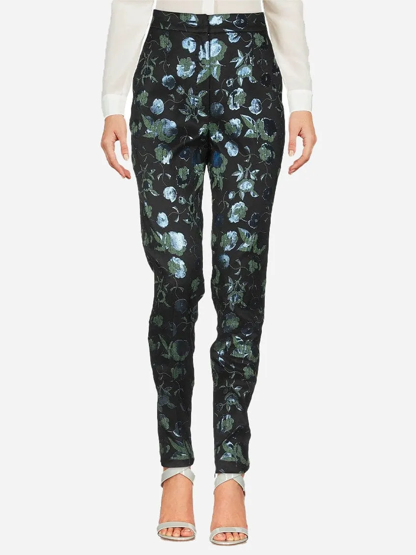 Floral-Print Metallic Trousers