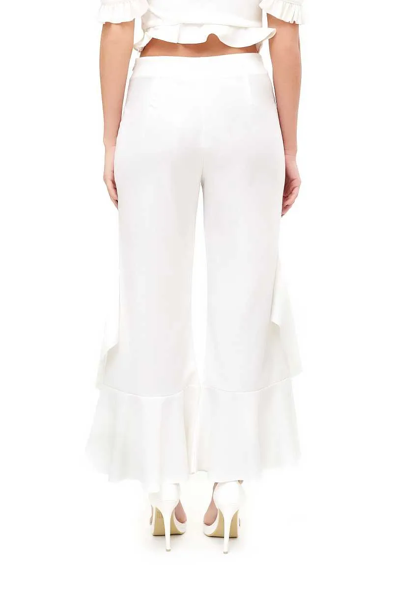 Flossie - White Draped Frill Trousers