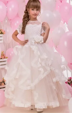 Fluffy Ruched Flower Girl Dresses,White Flower Girl Dresses, Flower Girl Dresses