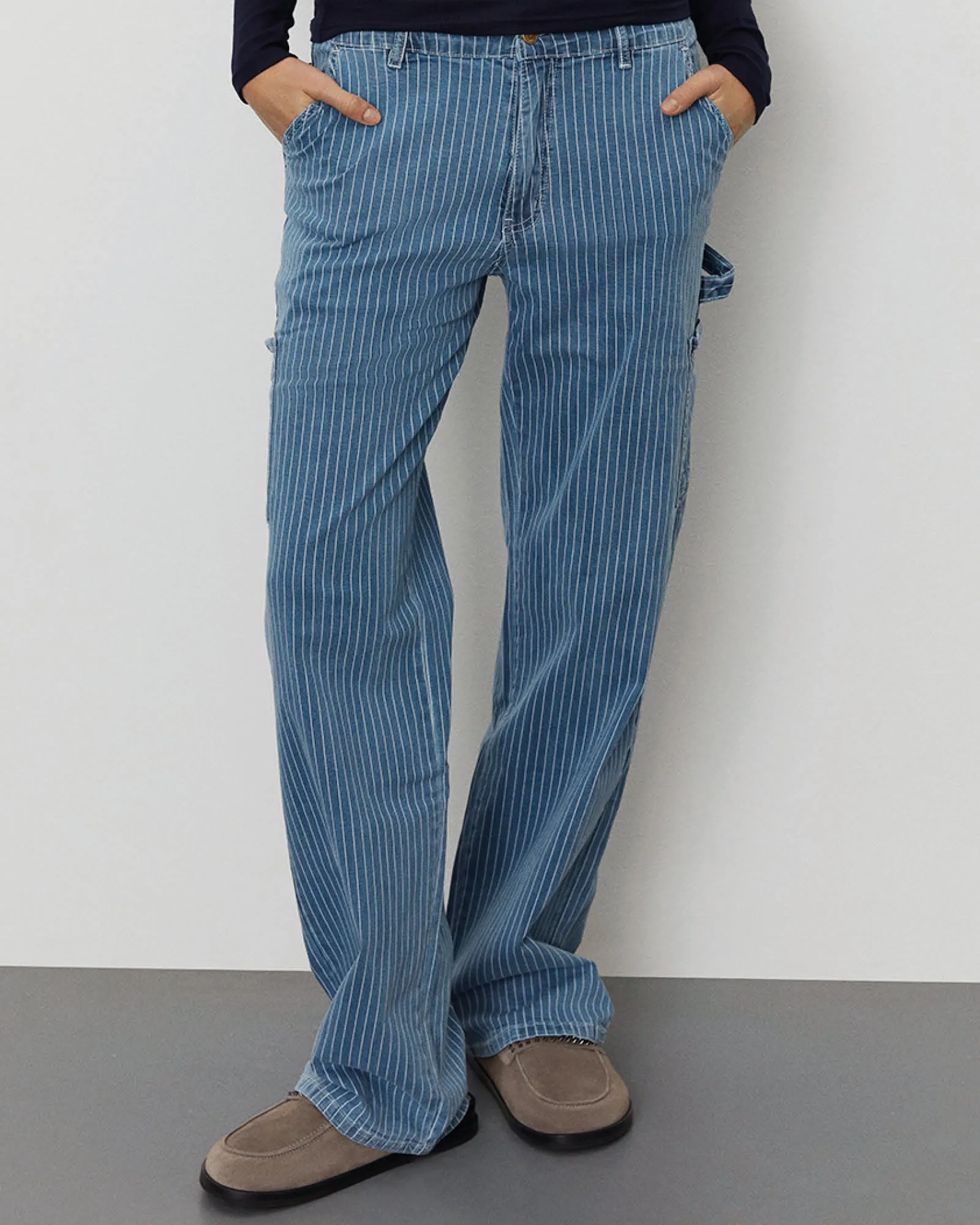 GITTESW TROUSERS - Light Blue striped