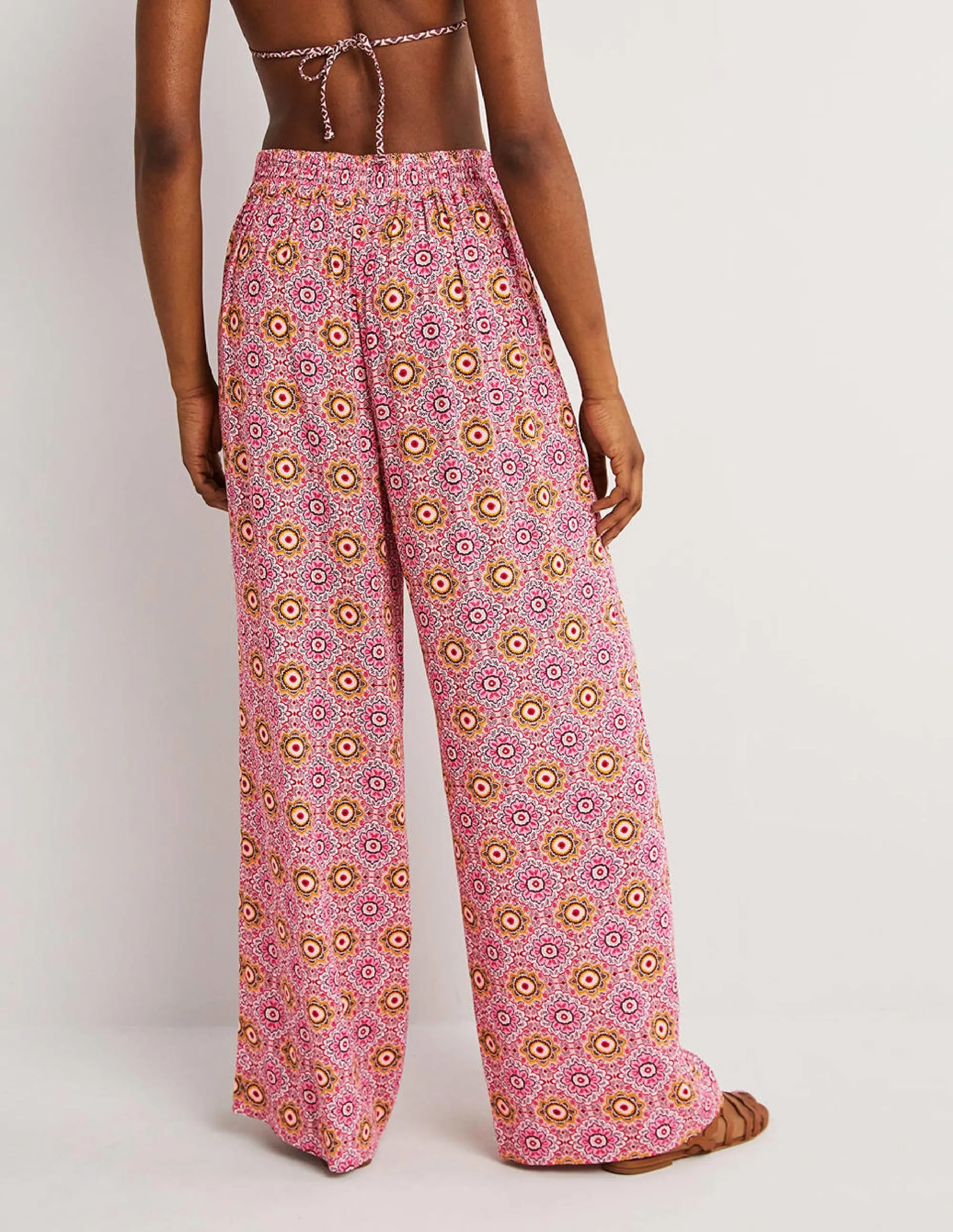 Grace Crinkle Wide Leg Trouser-Milkshake, Paradise Garden