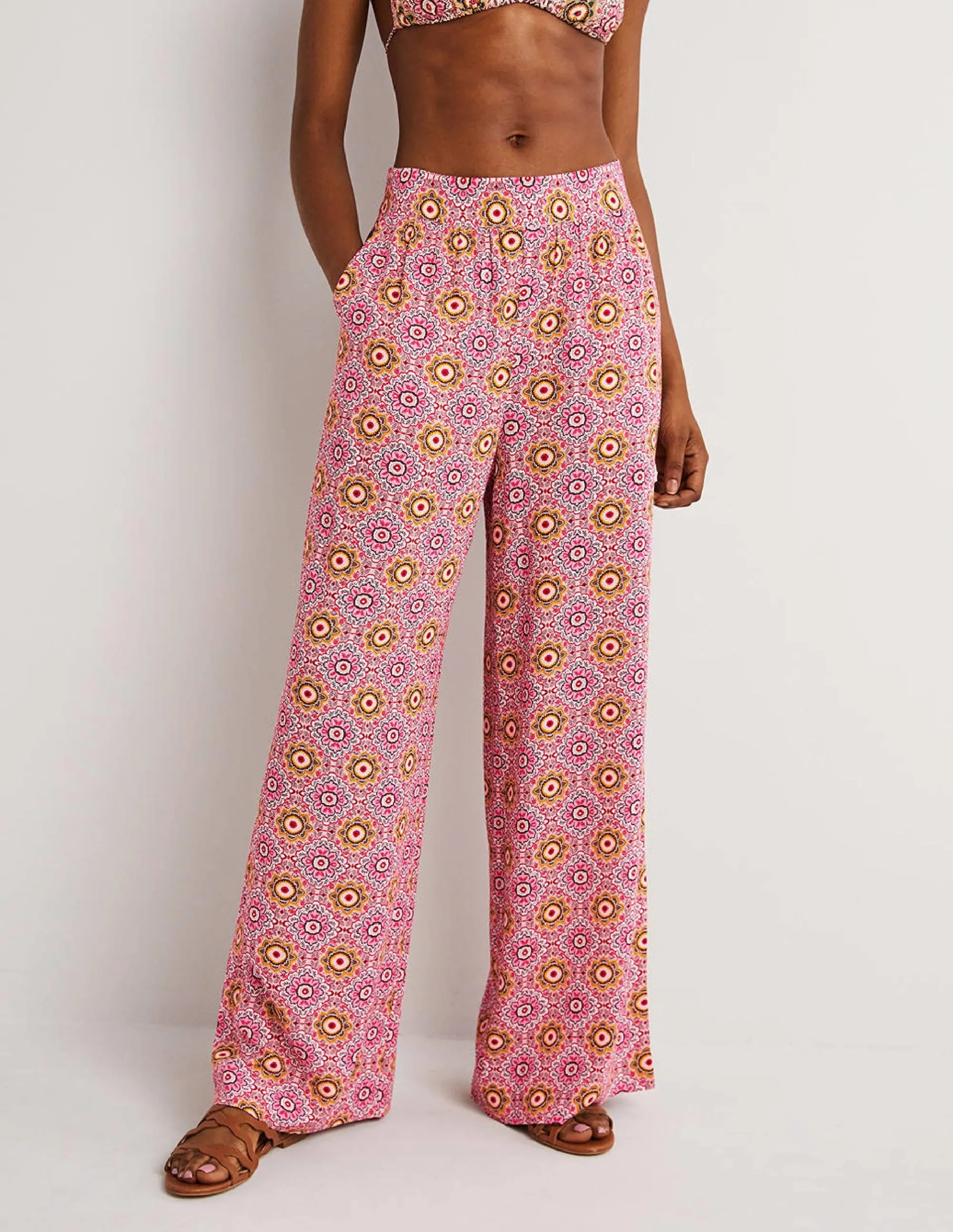 Grace Crinkle Wide Leg Trouser-Milkshake, Paradise Garden