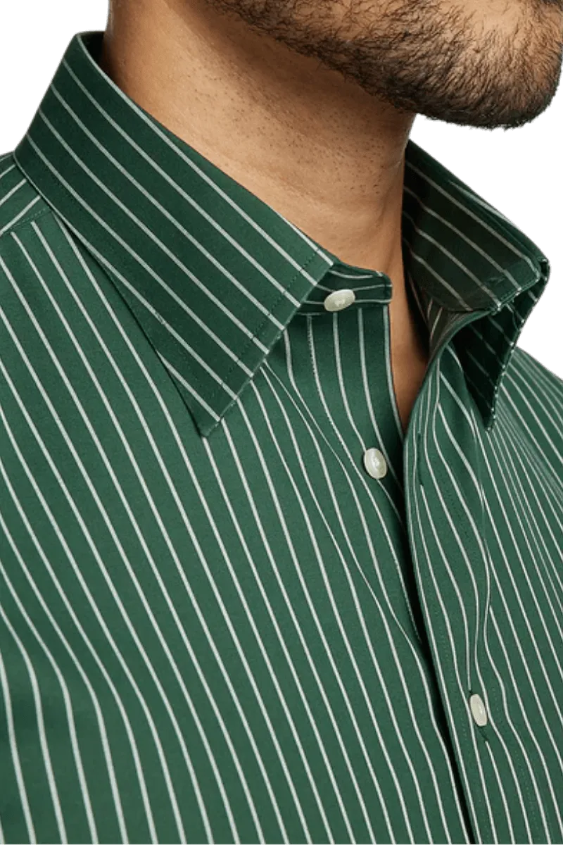 Green Stretch Non-Iron Stripe Formal Shirt