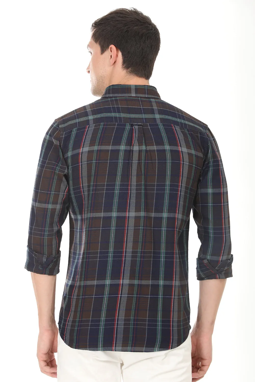 Gridline Checkered Shirt - Navy x Brown