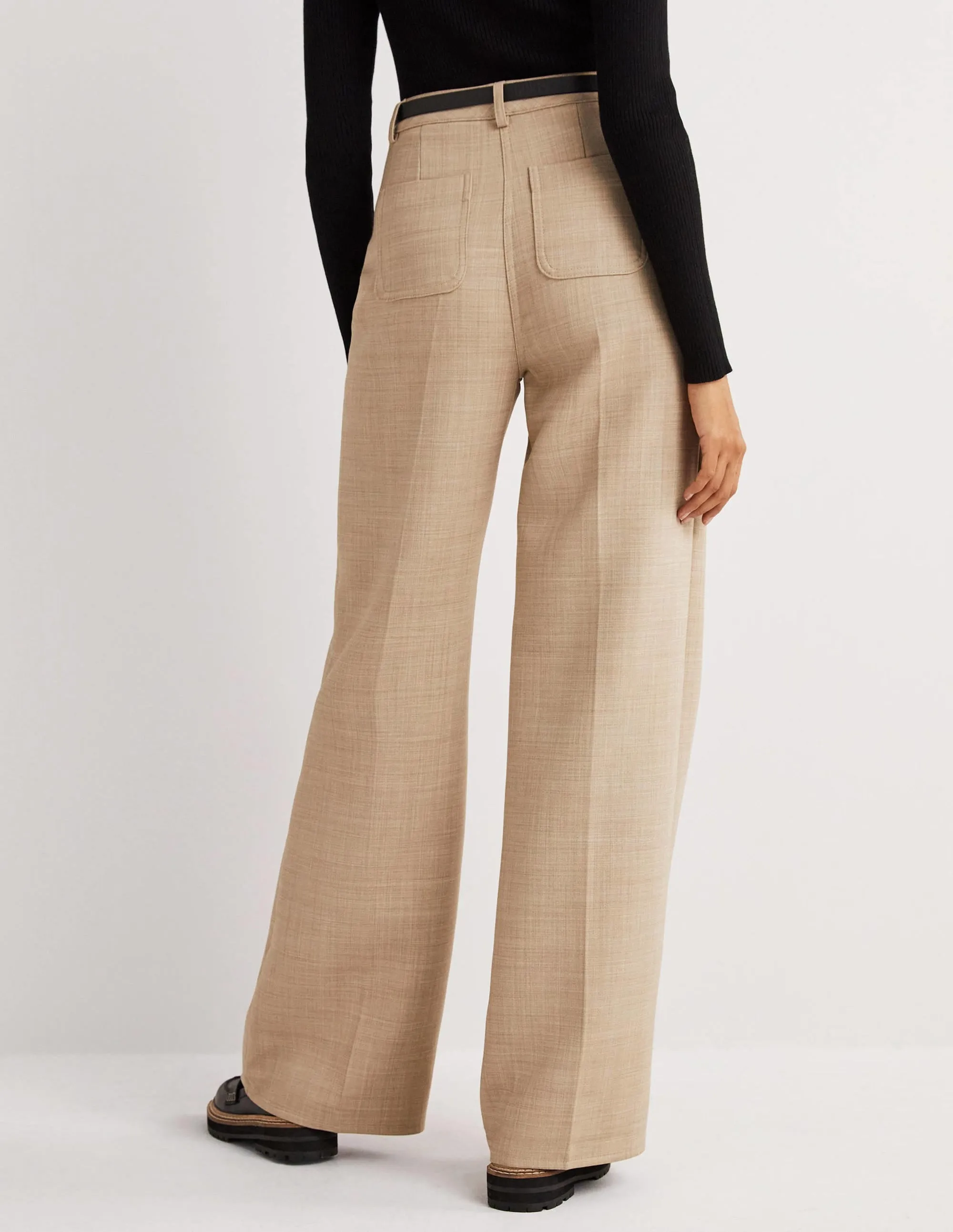 High Rise Wide Leg Trousers-Oatmeal Marl