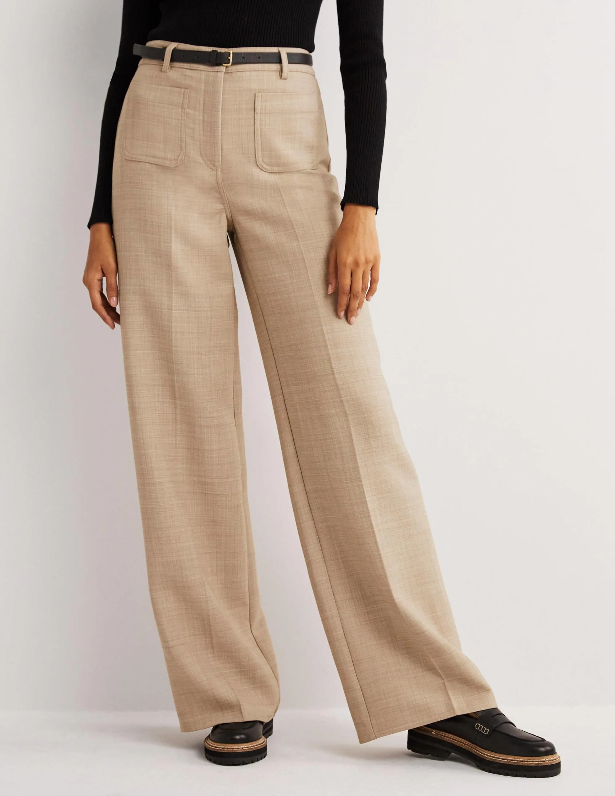 High Rise Wide Leg Trousers-Oatmeal Marl