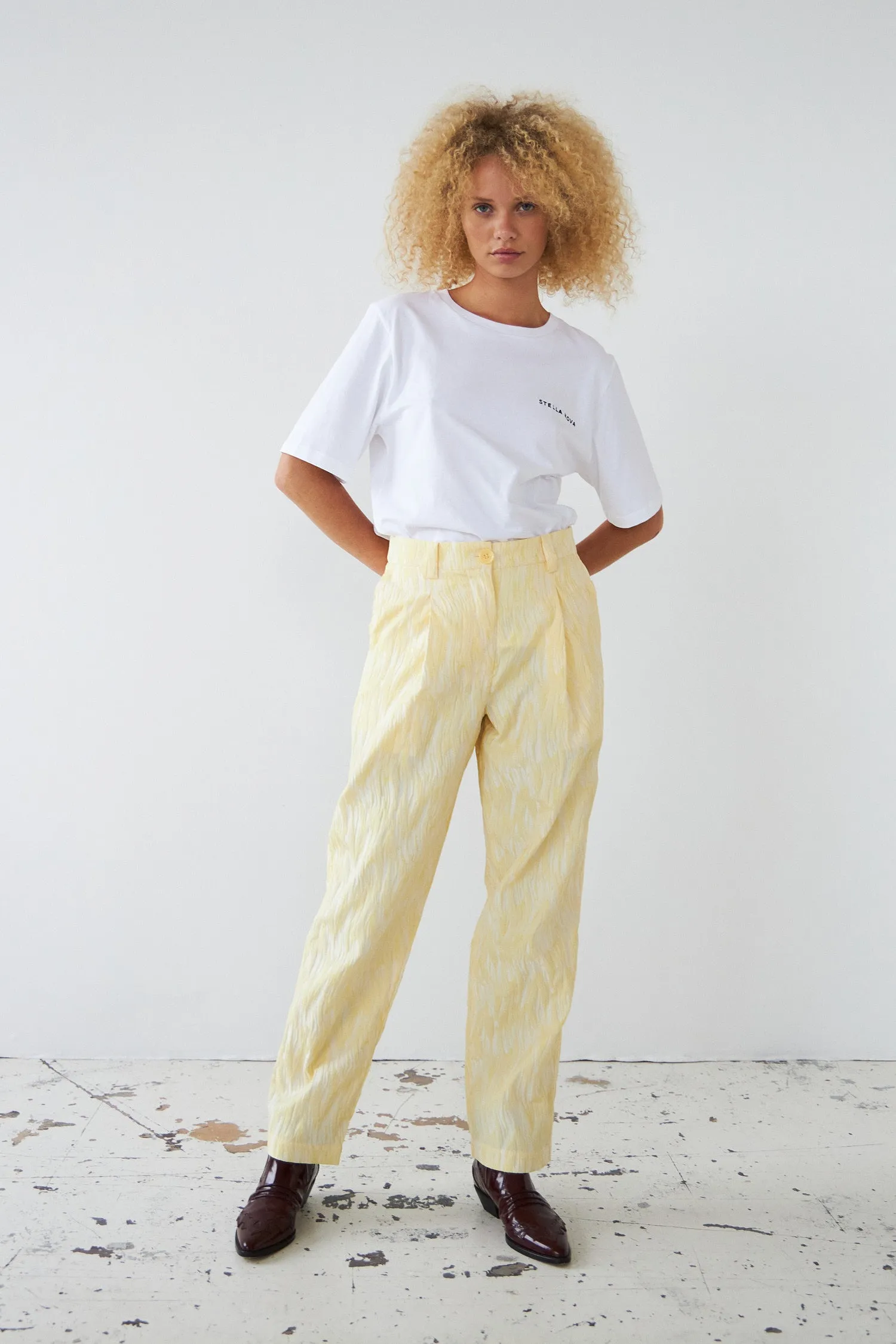 Jacquard wave pants - Light Yellow