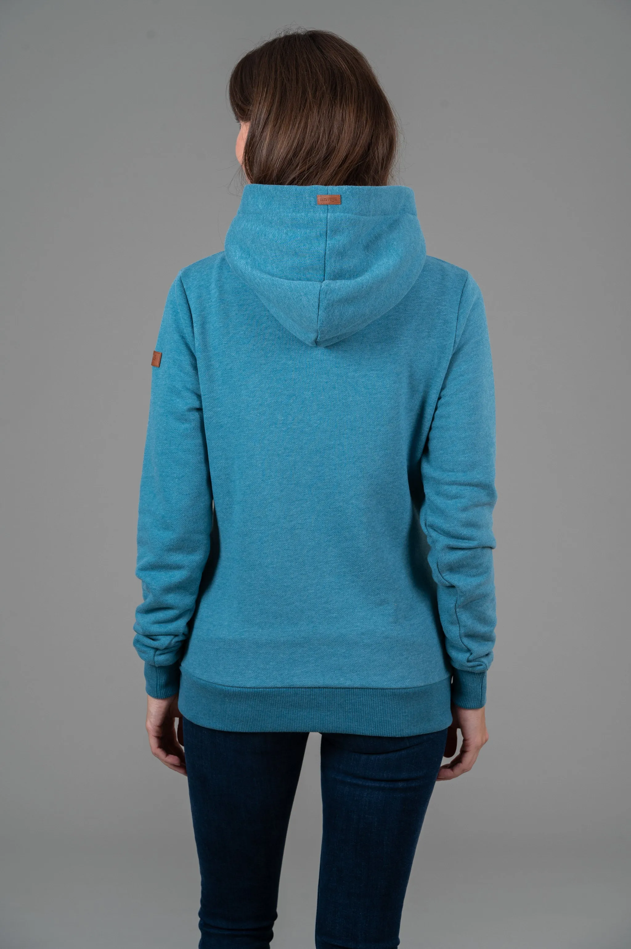 Jas Peacock Blue Button Neck Hoodie