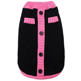 Knitted Dog Jumper Cardigan - Pink & Black