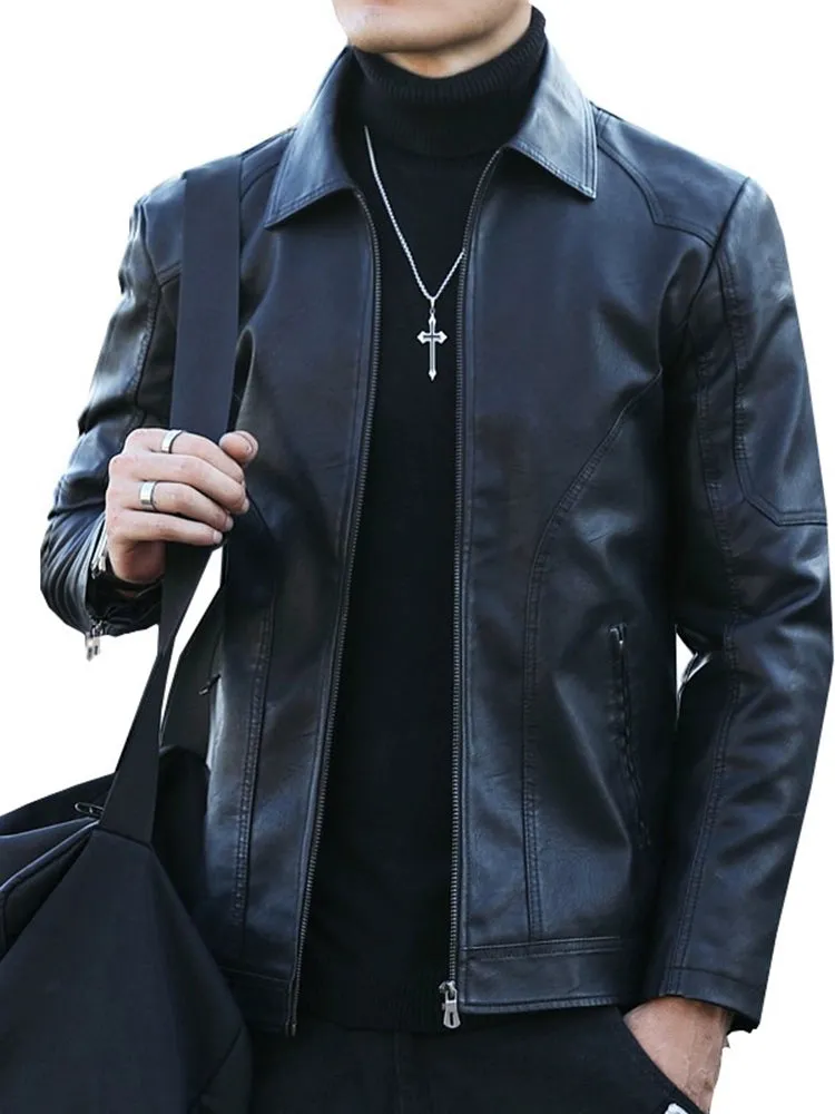 Lapel Korean Style Trendy Slim-Fit Handsome Menswear Leather Jacket