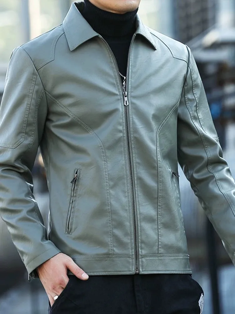 Lapel Korean Style Trendy Slim-Fit Handsome Menswear Leather Jacket