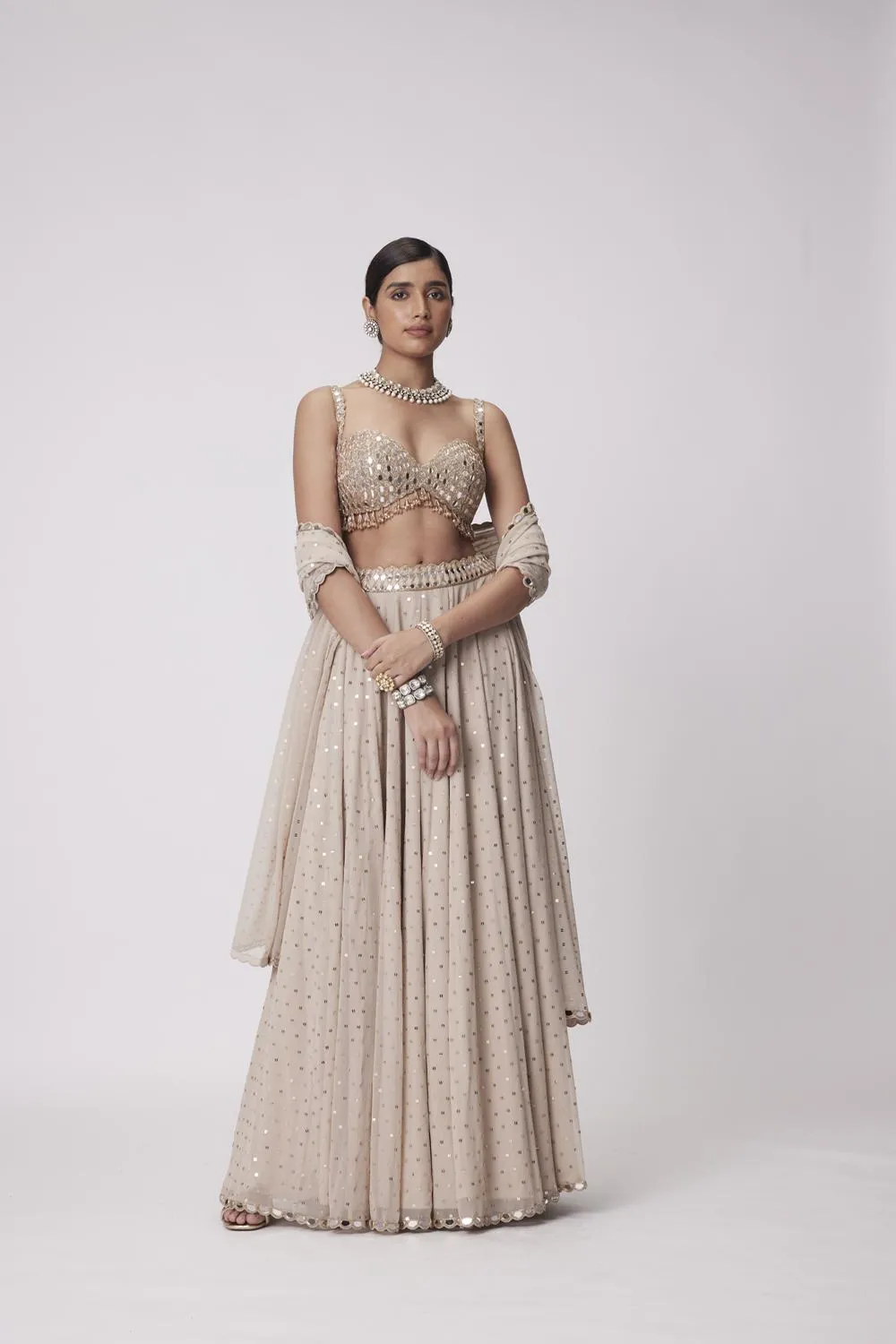 Light Beige Georgette Lehenga Pants Set