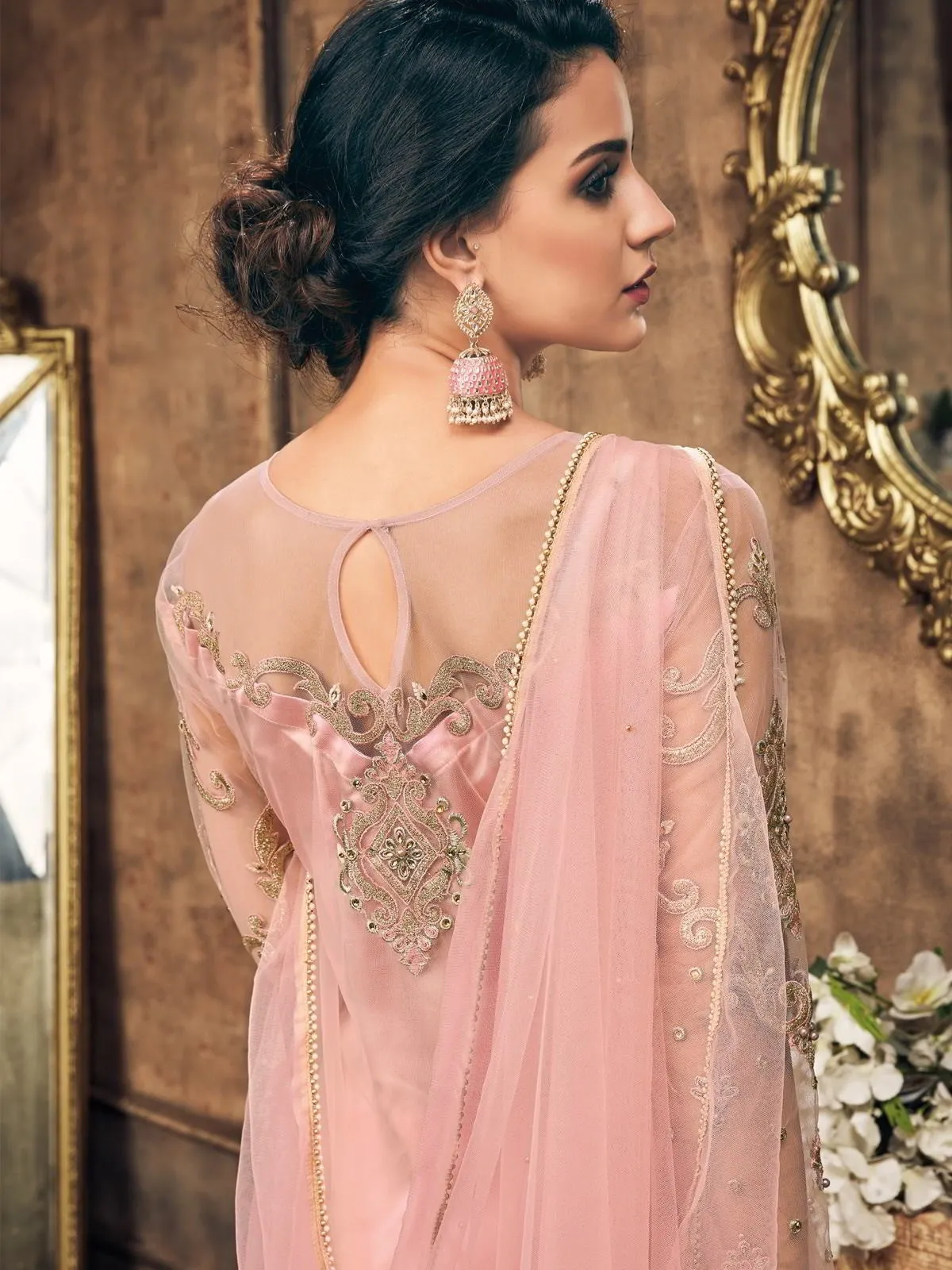 Light Pink Embroidery And Pearl Embellished Pakistani Pant Suit