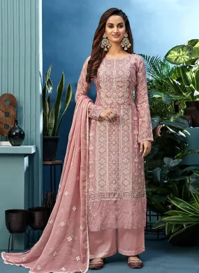 Light Pink Pearl Embroidered Palazzo Suit