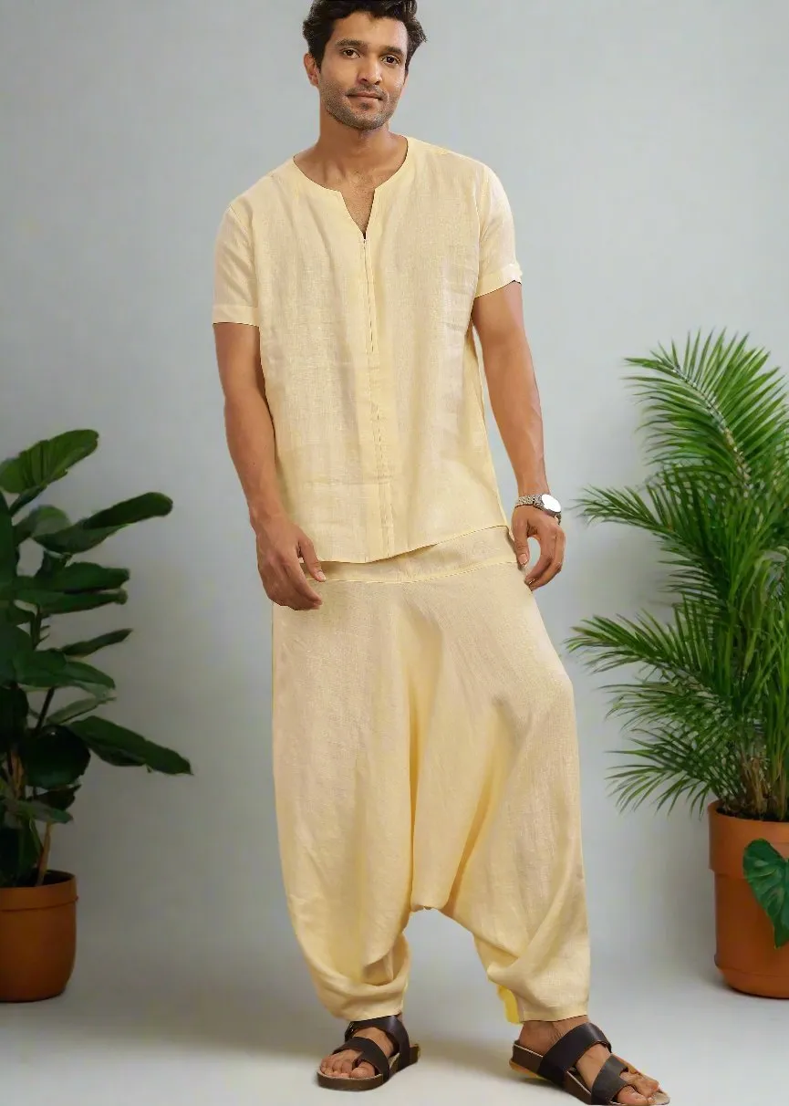 Linen Harem Pants - Light Tea Yellow