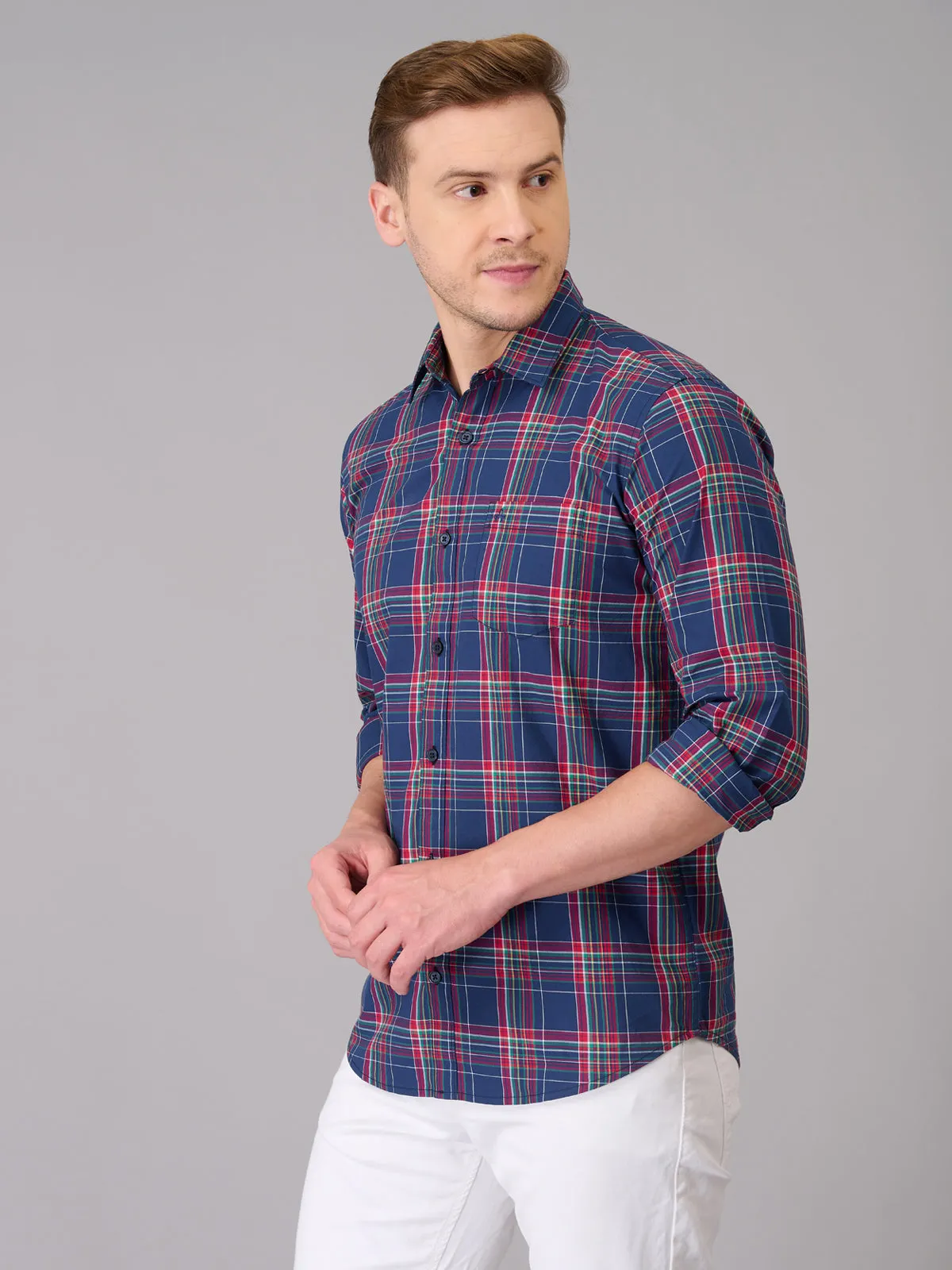 Men Blue Quad Checks Cotton Shirt (GBHM23ED12)